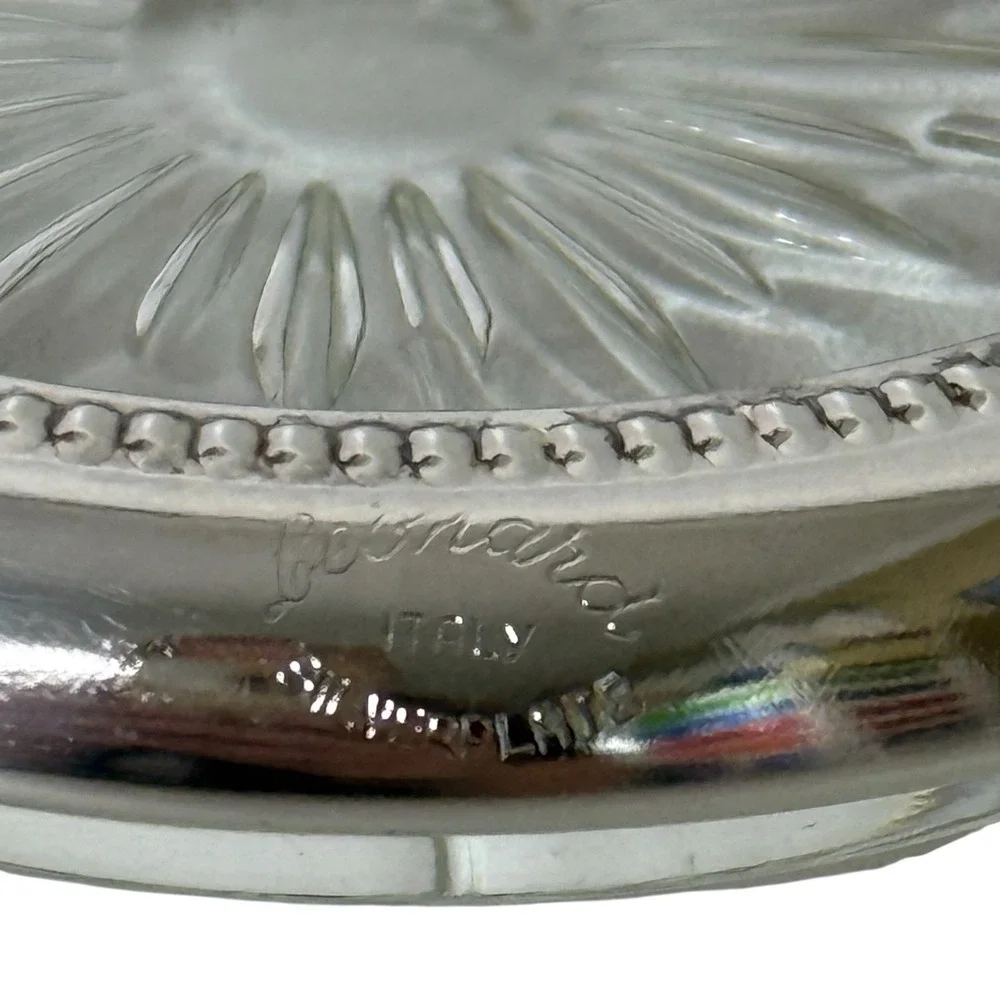 Vintage Leonard Crystal and Silver Plate Coaster‎ Ashtray Set of 4 Italy In Box
